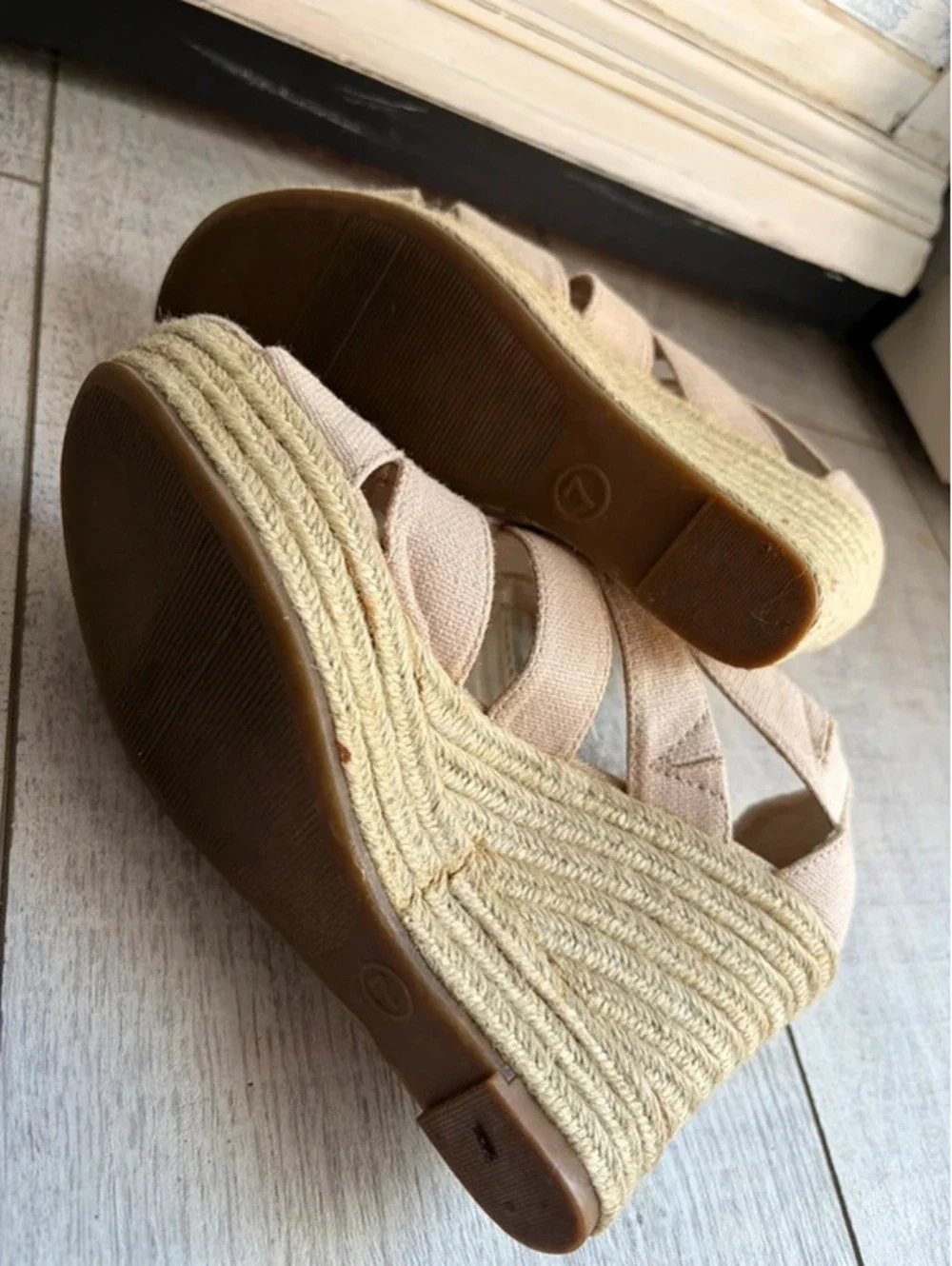 Beige zip up wedges
